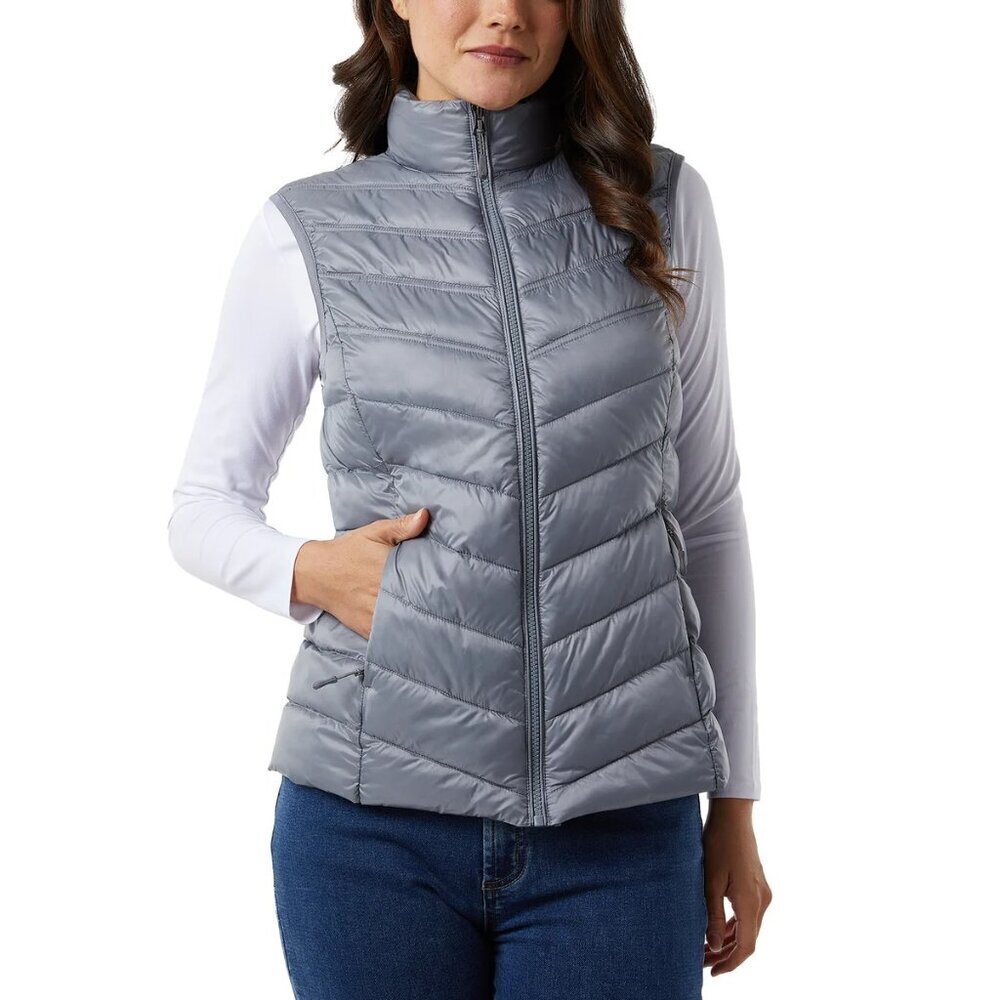 32 Degrees Womens Puffer Vest Silver Blue Gorpcore Outdoor Packable Lightweight